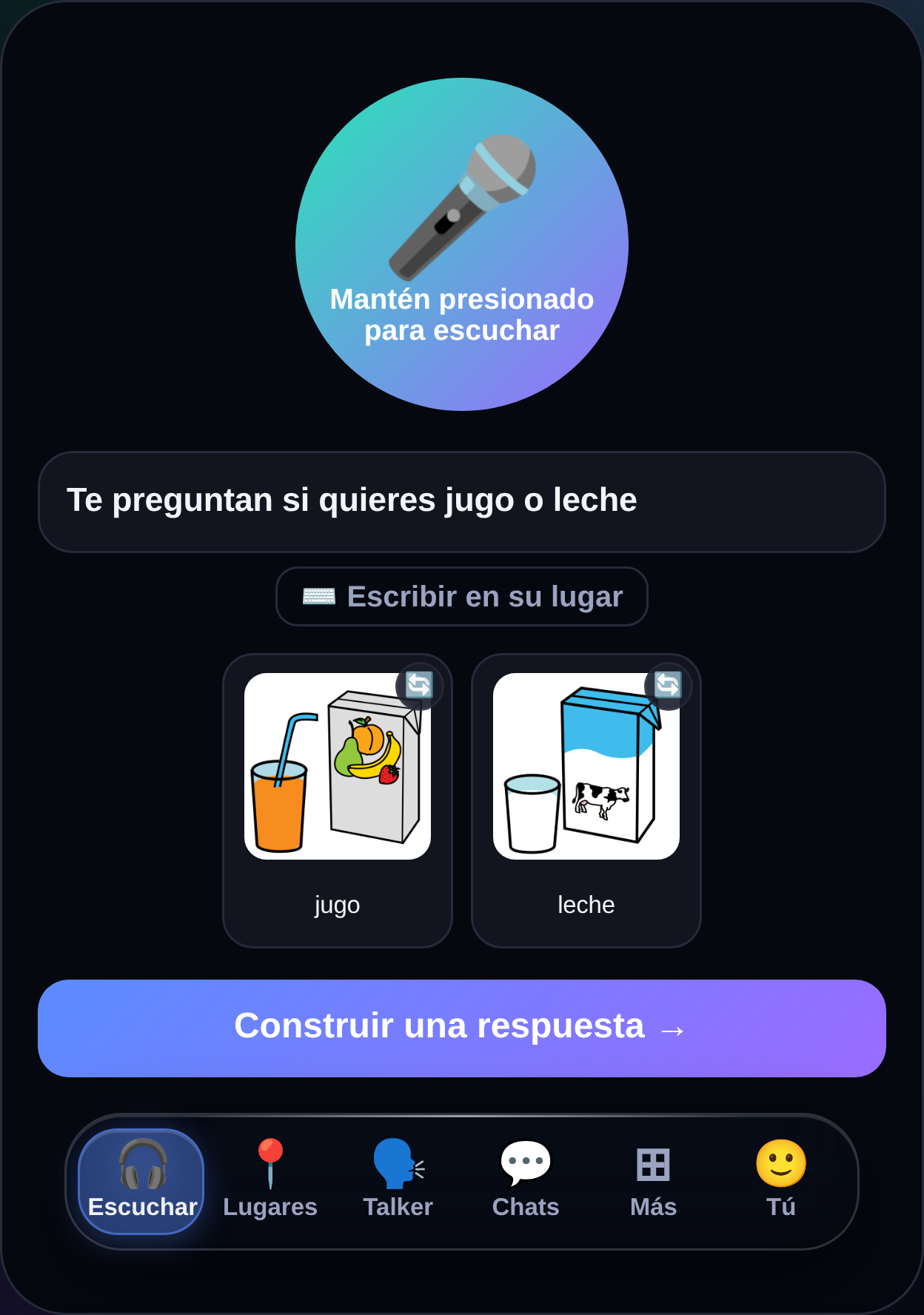 MyTalker Listen-Bildschirm in Spanish