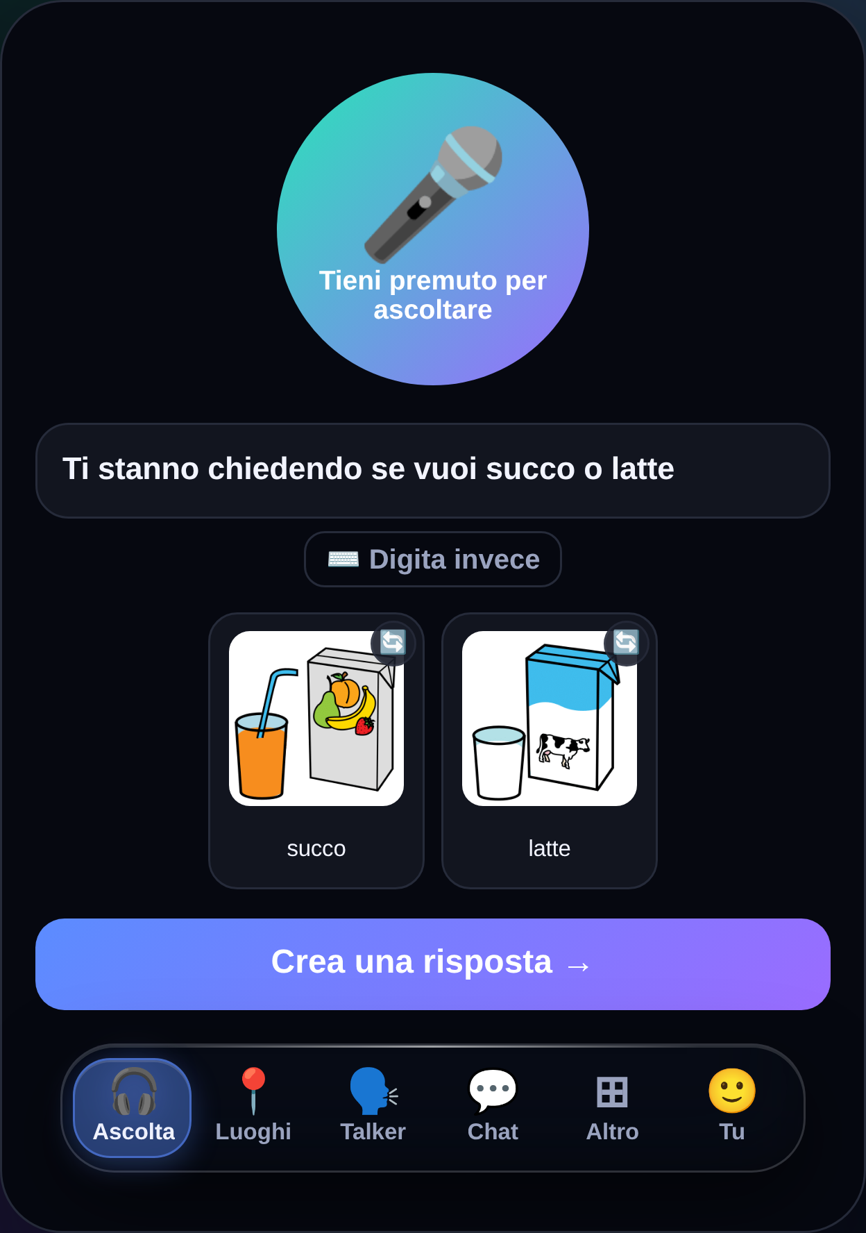 MyTalker Listen-Bildschirm in Italian